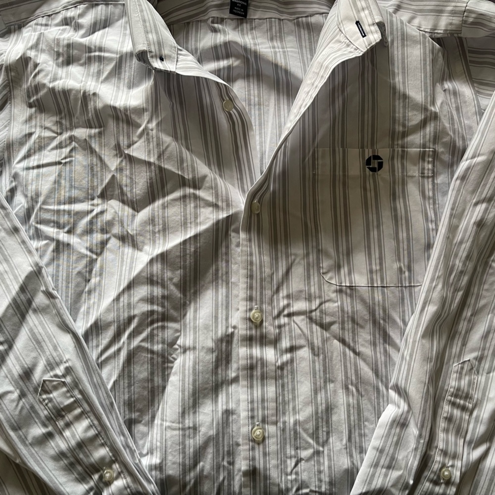 Gray and white striped chase dress shirt